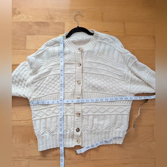 Vintage cotton blend Textured Cream beige Button-Down boho Cardigan large - Picture 2 of 7